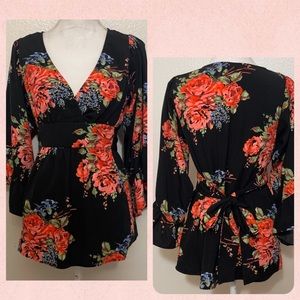 Betsey Johnson Floral Kimono Style Blouse with Back Tie